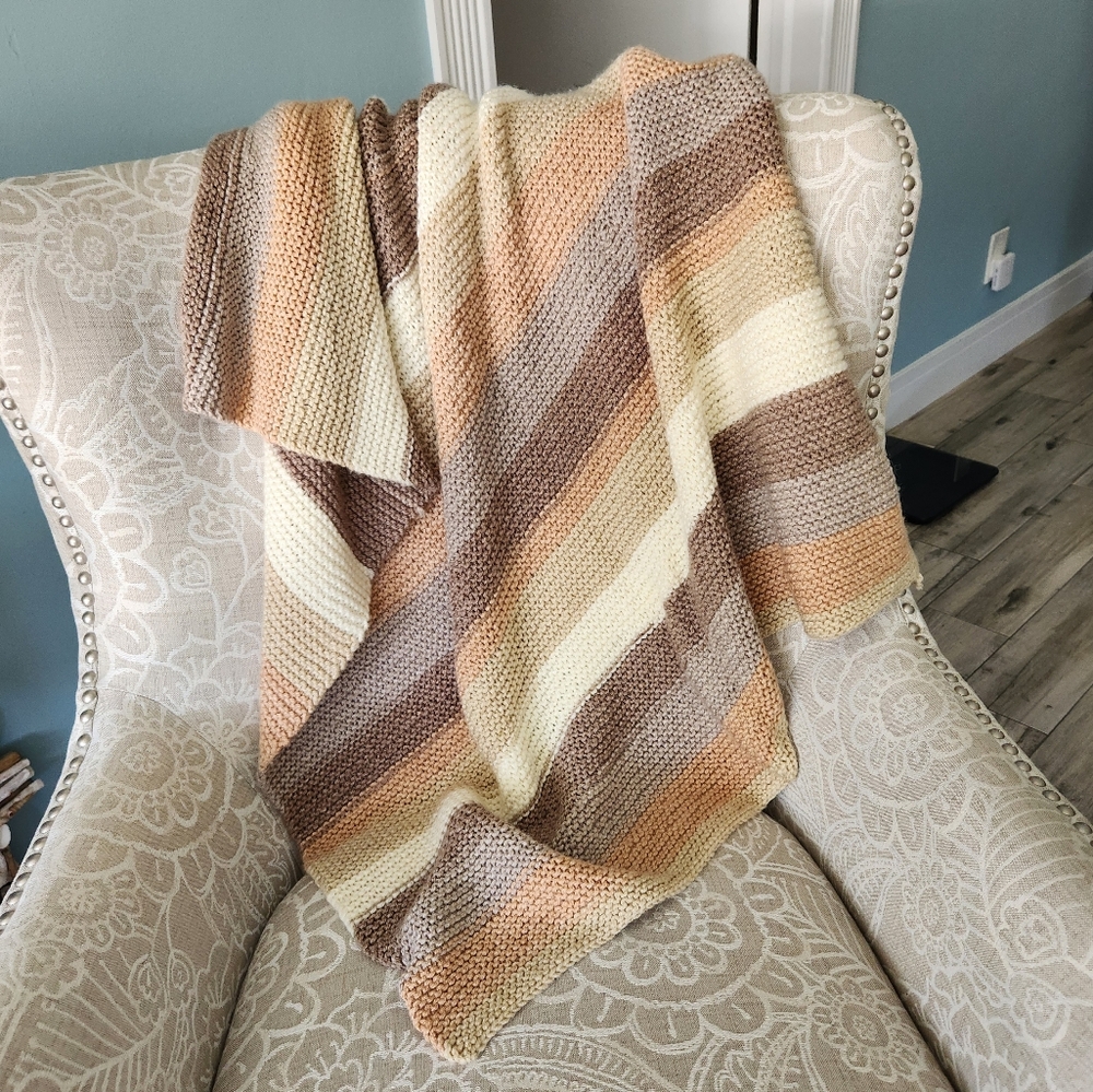 Crocheted Throw or Baby Blanket Handmade Nuetral Minimalist Yarn Colors So Soft